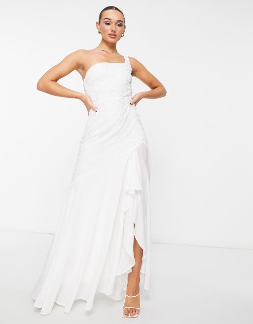 One shoulder shop ruffle maxi dress