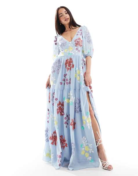Maya Open back floral maxi dress in light blue