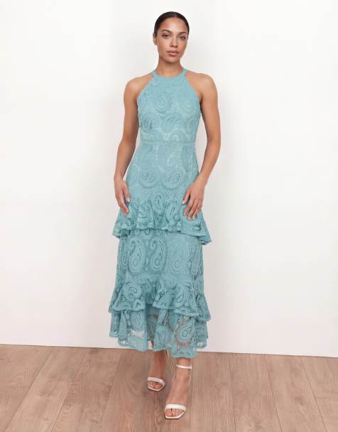 Maya Paisley lace halter neck midaxi dress in turquoise - view 1