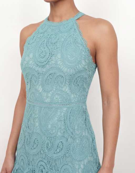 Maya Paisley lace halter neck midaxi dress in turquoise, 2 of 4