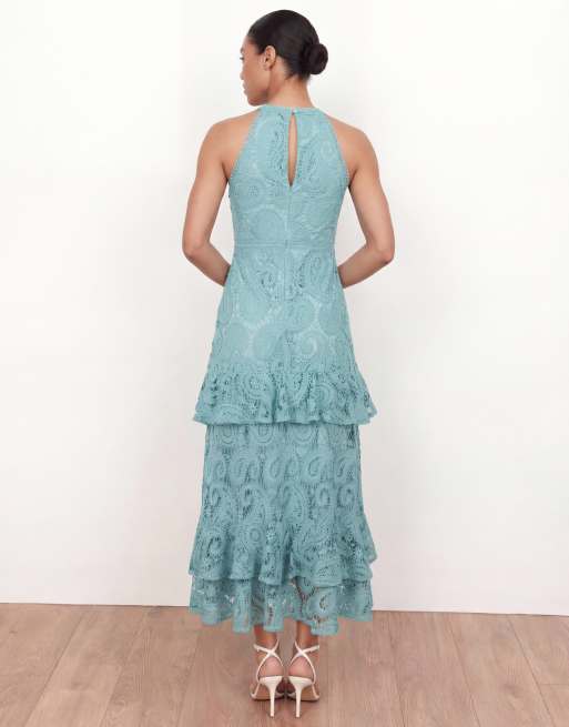 Maya Paisley lace halter neck midaxi dress in turquoise, 3 of 4