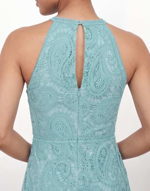 Maya Paisley lace halter neck midaxi dress in turquoise, 4 of 4