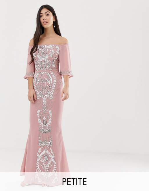  Maya  Petite all over embellished bardot maxi dress  with 