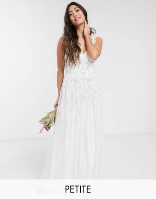 maya petite embellished short sleeve ruffle hem maxi dress