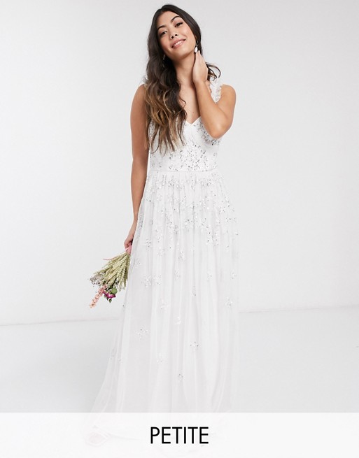 Maya Petite all over embellished maxi dress in white