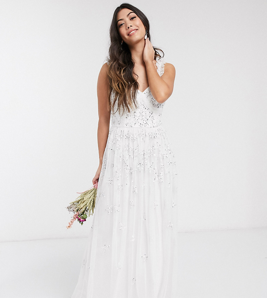 Maya Petite all over embellished maxi dress in white