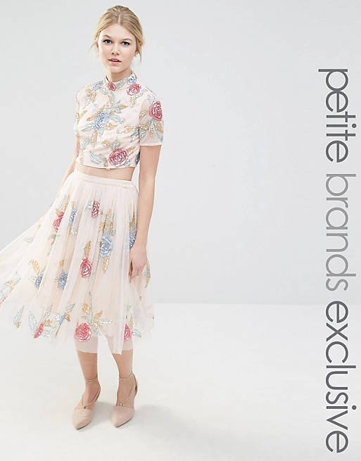 Maya Petite All Over Rose Embellished Full Prom Skirt