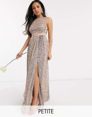 maya delicate sequin bodice maxi dress with cross back bow detail in bluebell