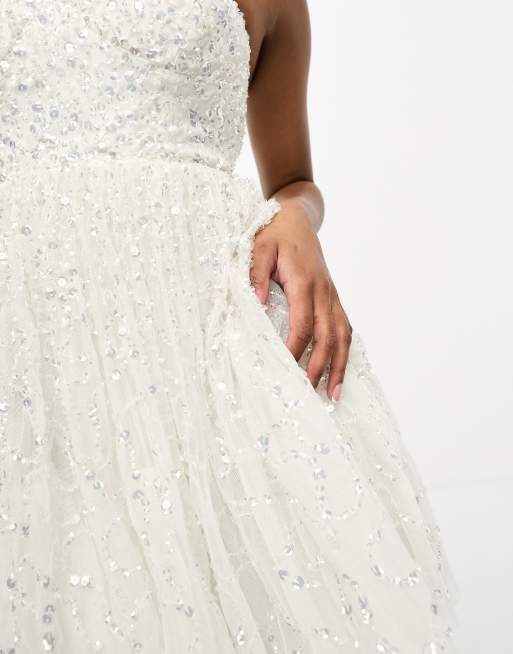 Maya Petite Bridal all over embellished mini dress with full skirt in ivory, 3 of 4