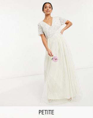 Maya Petite Bridal v neck maxi tulle dress with tonal delicate sequin in ecru - ASOS Price Checker