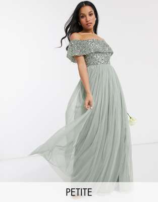 maya petite long sleeve sequin top maxi tulle dress