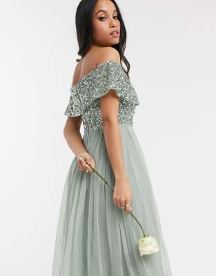 sage green bardot dress