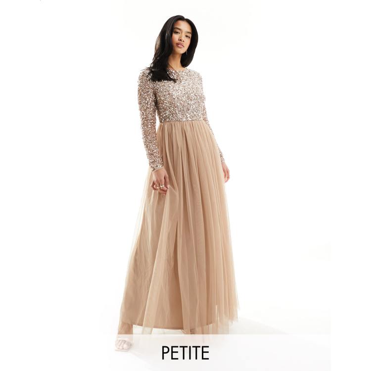 Maya cap sleeve midaxi dress with hotsell applique delicate sequins in taupe blush