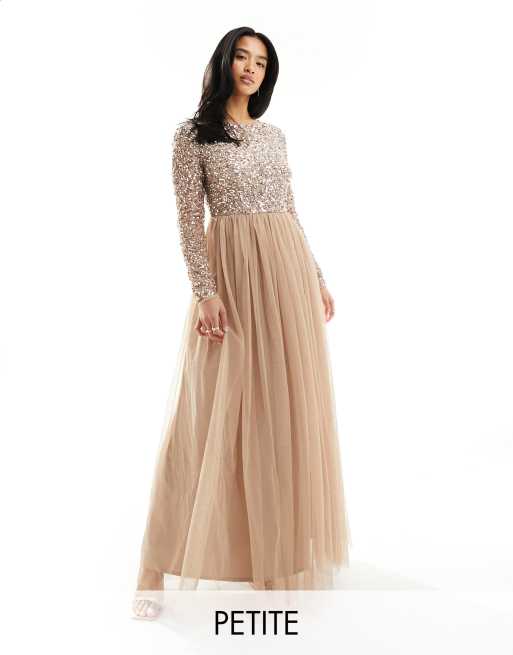 Maya Deluxe Icon Long Sleeve Delicate Sequin Maxi Dress