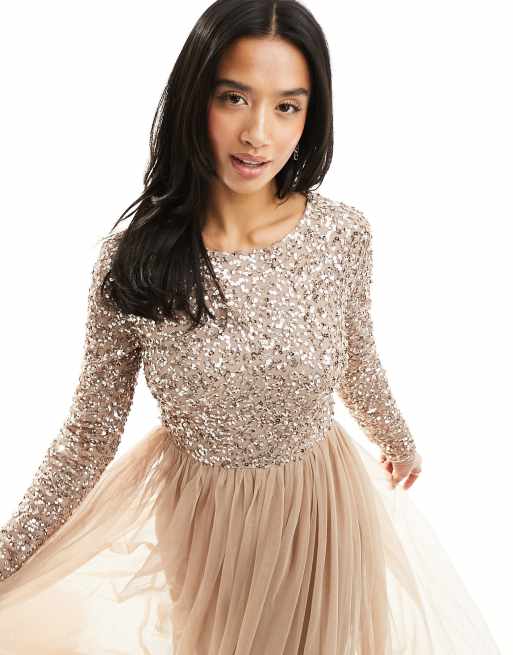 Maya long shop sleeve sequin dress