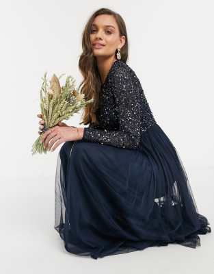 maxi tulle dress with tonal delicate sequins