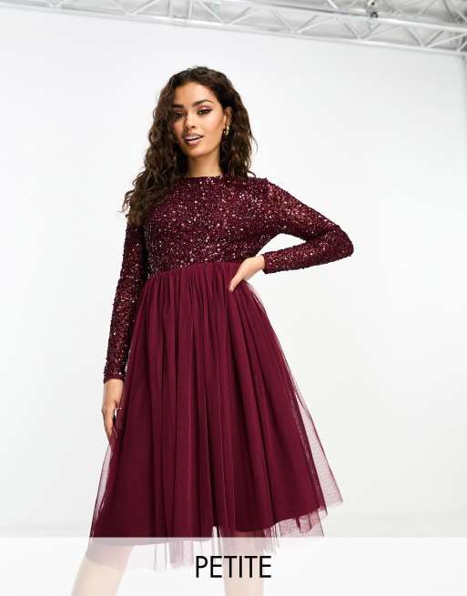 Maya Petite Bridesmaid long sleeve midi tulle dress with tonal delicate ...