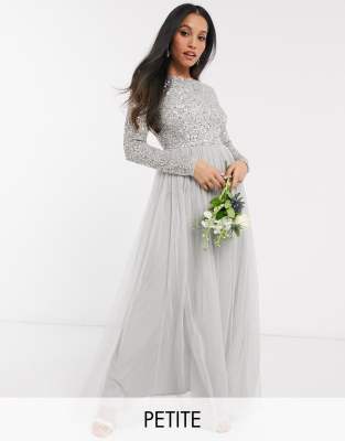 silver long sleeve bridesmaid dress