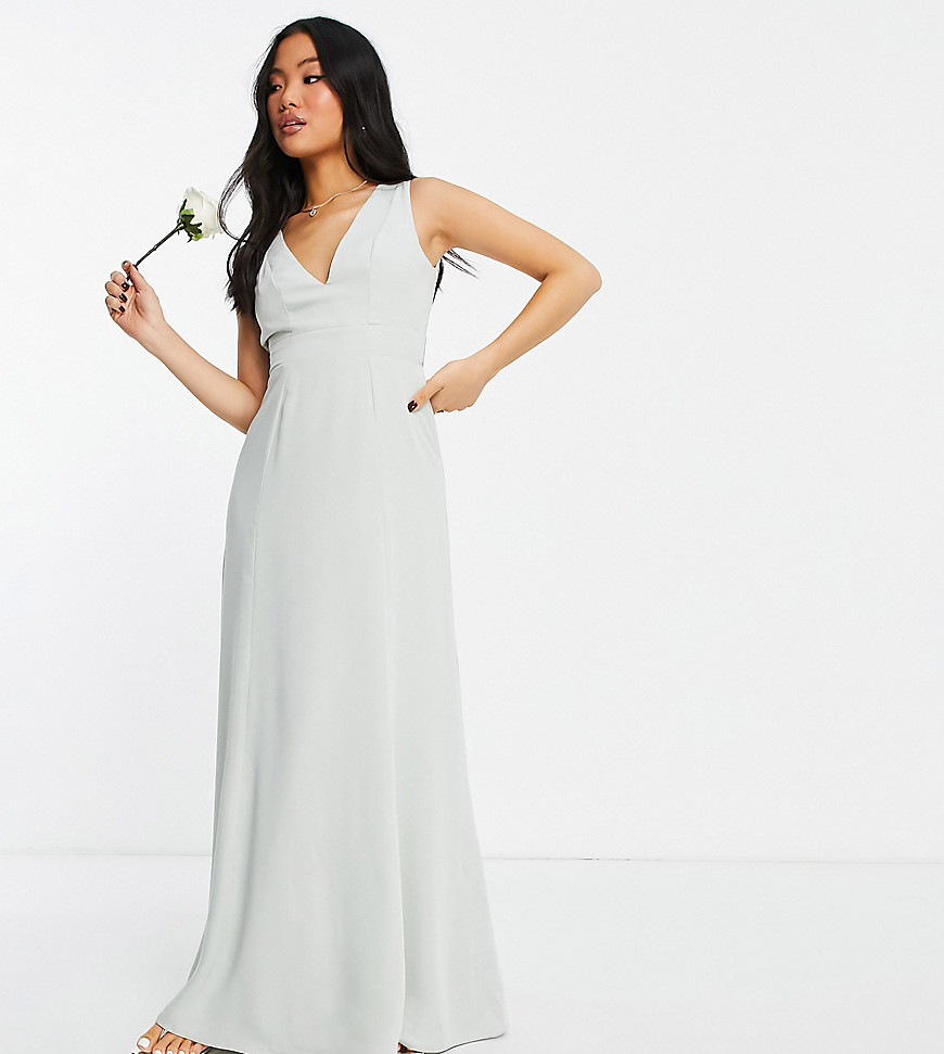 Maya Petite Bridesmaid open back dress with bow in sage green
