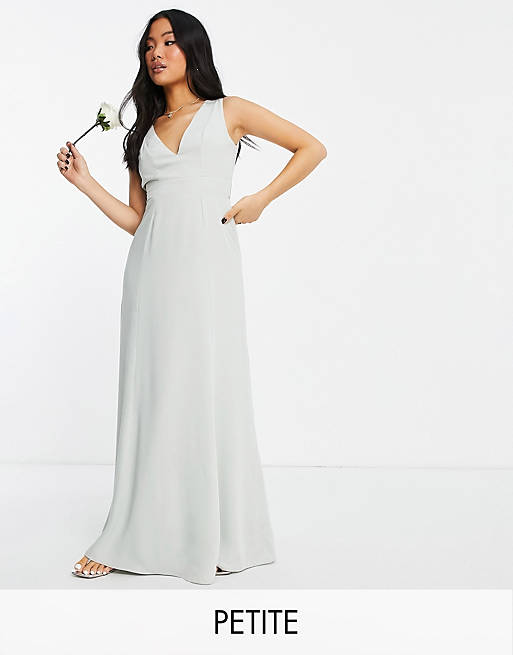 Dresses Maya Petite Bridesmaid open back with bow in sage green 
