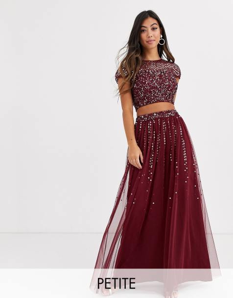 Maya Petite – Bridesmaid – Rock in Weinrot mit zartem Paillettendesign, Kombiteil