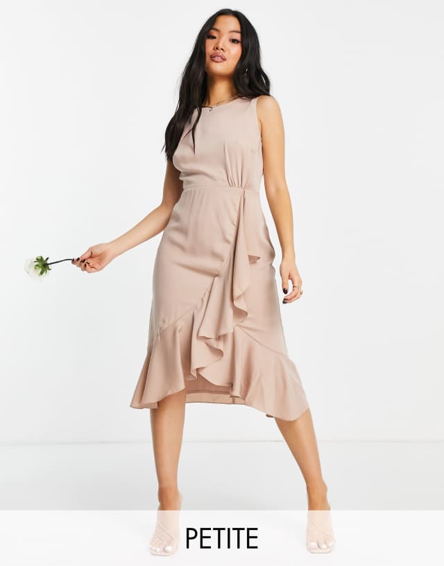 Maya Petite Bridesmaid ruffle wrap dress in muted blush