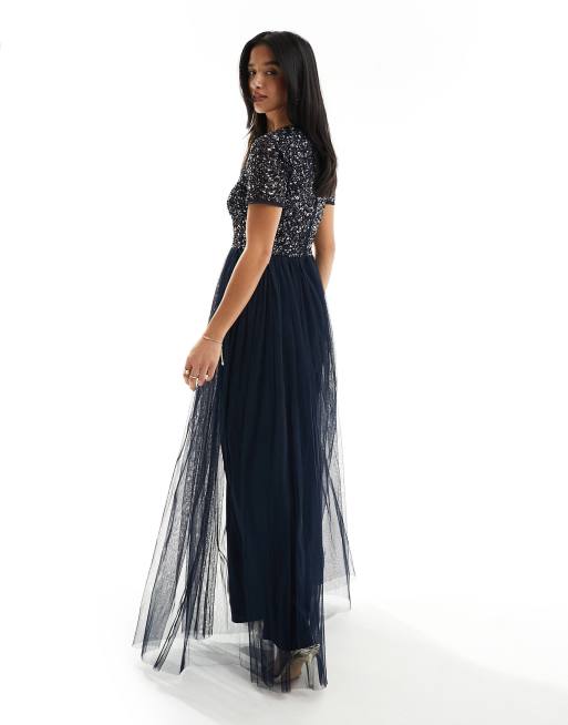 Maya v neck short hot sale sleeve sequin maxi dress