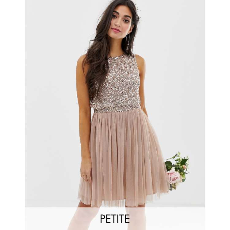 Maya Petite Bridesmaid sleeveless mini tulle dress with tonal