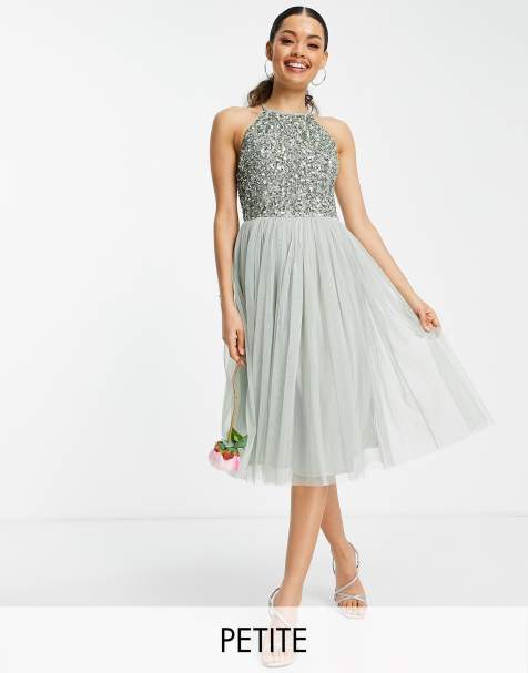 Maya Petite Bridesmaid – Szałwiowa tiulowa sukienka midi z dekoltem halter i delikatnymi cekinami - view 1