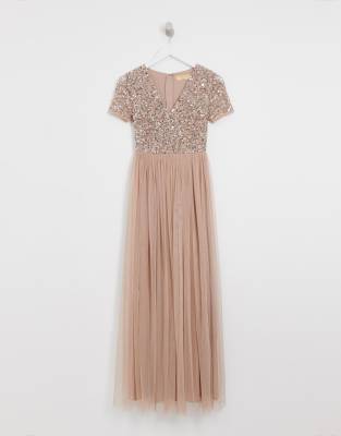 maya short sleeve sequin maxi dress
