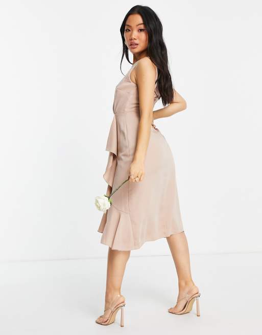 Maya Petite Bridesmaid Wickelkleid in Blush mit Rusche