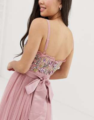 maya cami strap contrast embellished top tulle detail maxi dress in vintage rose