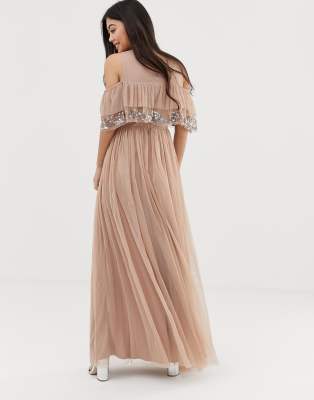petite cold shoulder maxi dress