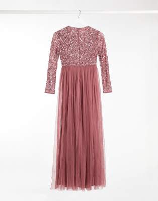 maya long sleeved maxi dress with delicate sequin and tulle skirt