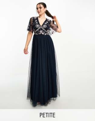 Maya Petite Embellished Maxi Dress With Tulle Skirt In Navy-blue