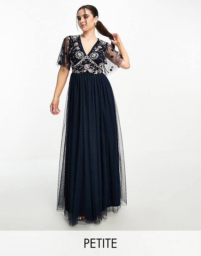 Maya Petite - embellished maxi dress with tulle skirt in navy