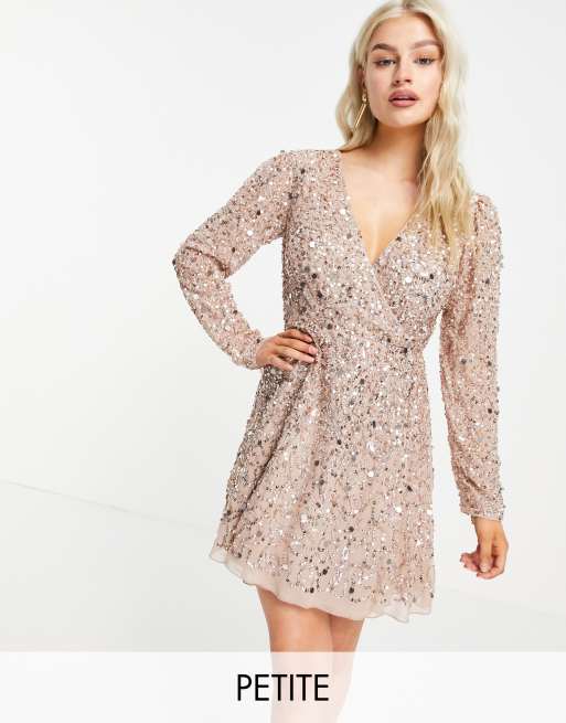 Maya Petite embellished mini wrap dress in blush | ASOS