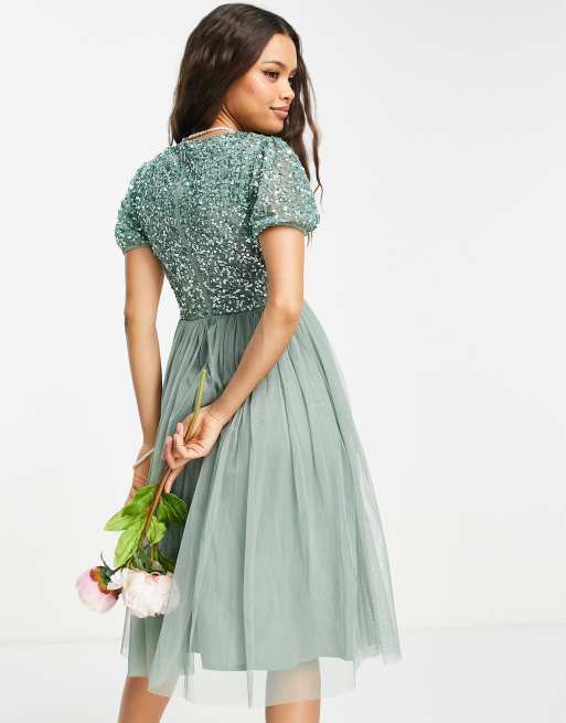 Maya Petite embellished top midi dress in dusty sage | ASOS