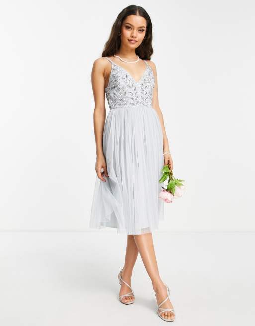 Maya Petite embellished top midi dress in pale blue, 4 of 4