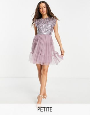 Maya Petite embellished top mini dress in lilac