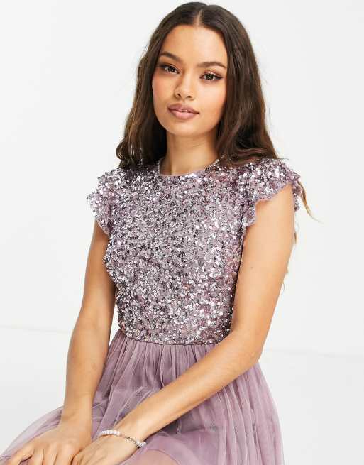 Maya Petite embellished top mini dress in lilac