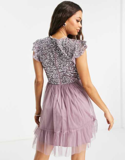 Maya Petite embellished top mini dress in lilac