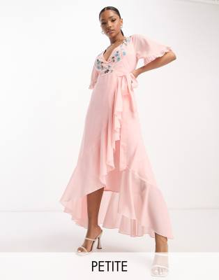 Maya Petite Embroidered Wrap Dress In Veiled Rose-pink