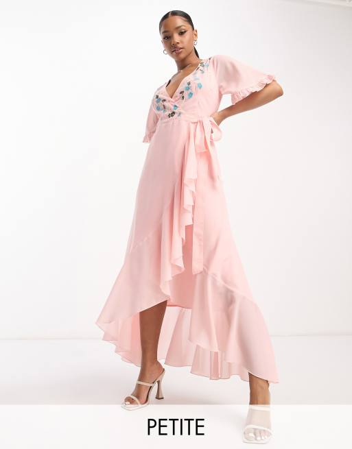 Asos design embroidered wrap best sale maxi dress