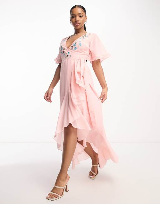 Maya embellished short sleeve shop ruffle hem maxi dress