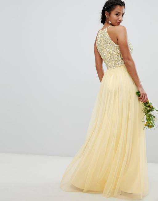 Maya halterneck delicate sequin detail hot sale tulle maxi dress in lemon