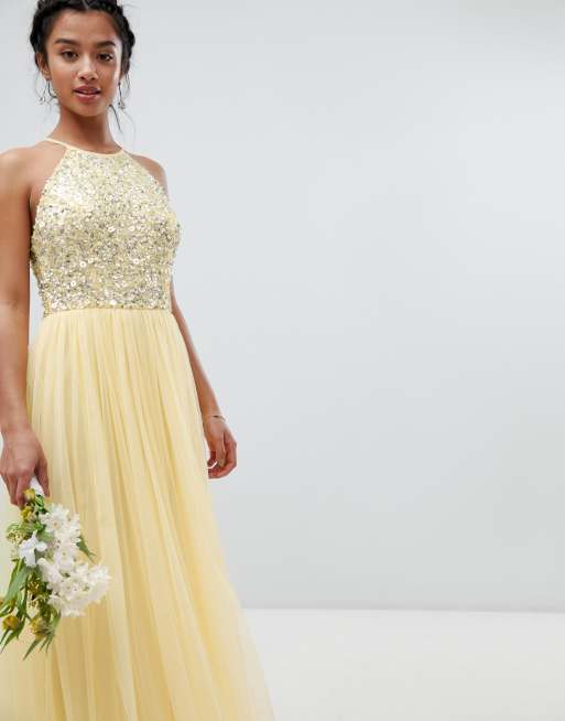 Maya halterneck delicate sequin detail hot sale tulle maxi dress in lemon