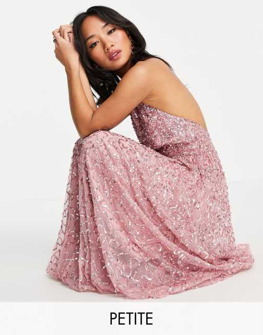 Maya Petite halterneck open back all over sequin maxi dress in rose pink