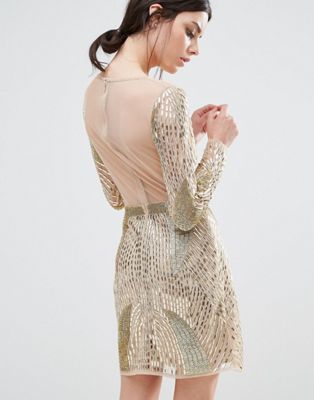 long sleeve embellished mini dress