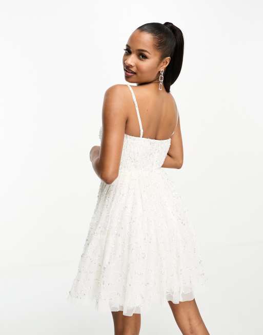 Maya Petite - Robe courte de mariée ornementée avec jupe ample - Ivoire, 4 de 4